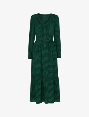 WHISTLES: Tiered diagonal twist-print woven midi dress