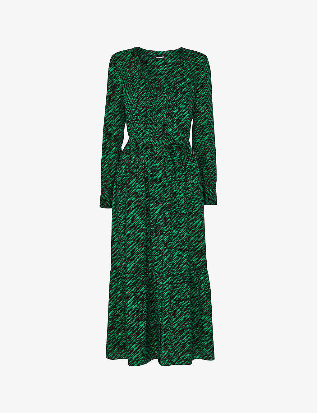 Whistles Womens Multi-coloured Tiered Diagonal Twist-print Woven Midi Dress