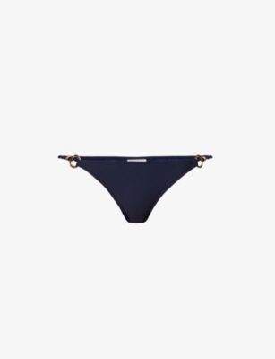 Heidi Klein Ring Brand-tab Mid-rise Bikini Bottoms In Navy