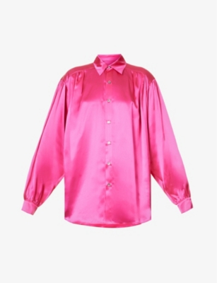 EDWARD CRUTCHLEY - Bishop-sleeved smocked regular-fit silk shirt