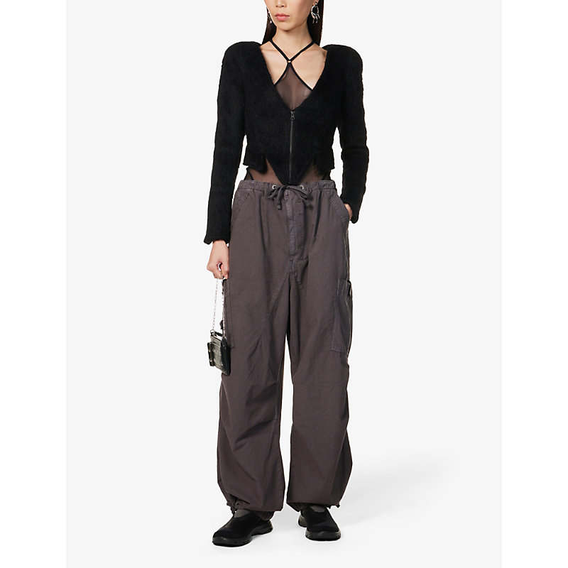 Shop Jaded London Women's Grey Parachute Wide-leg High-rise Cotton Trousers