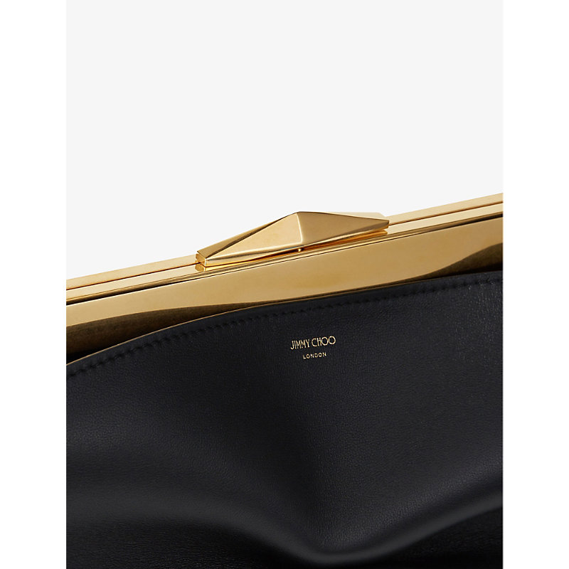 Shop Jimmy Choo Womens Black/gold Diamond Frame Leather Clutch Bag