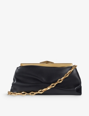 Jimmy Choo Leather Diamond Frame Clutch Bag In Black/gold