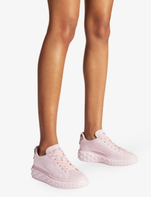 Shop Jimmy Choo Women's V Powder Pink Diamond Light Maxi Logo-embroidered Knitted Trainers