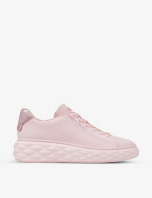 Shop Jimmy Choo Women's V Powder Pink Diamond Light Maxi Logo-embroidered Knitted Trainers
