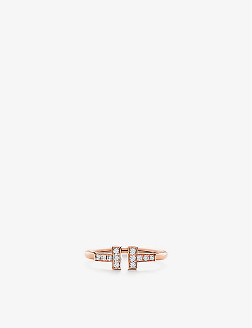 TIFFANY & CO: Tiffany T Wire 18ct rose-gold and 0.13ct brilliant-cut diamond ring