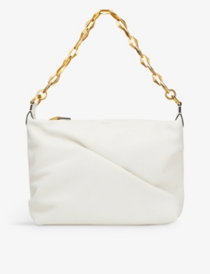 Shop Jimmy Choo Padded Leather Shoulder Bag In Latte/gold