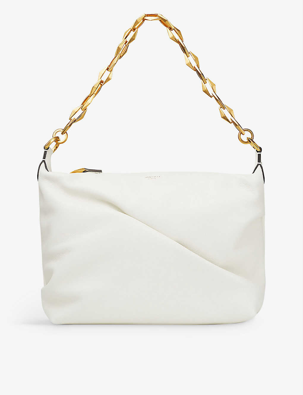 Shop Jimmy Choo Padded Leather Shoulder Bag In Latte/gold