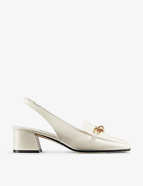 JIMMY CHOO: Diamond Tilda slingback patent-leather heeled loafers