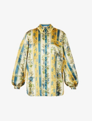 Alemais Quinn Printed Silk Satin Shirt In Royal Multi