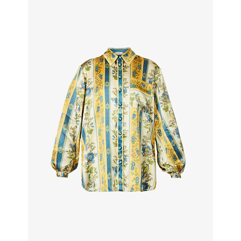 Alemais Quinn Printed Silk Satin Shirt In Royal Multi