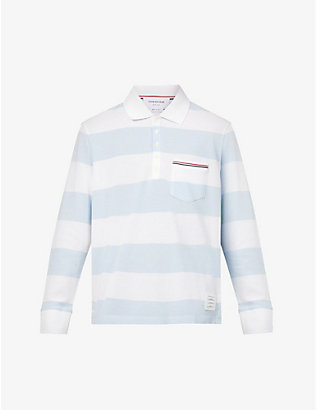 THOM BROWNE: Striped regular-fit cotton-piqué polo shirt