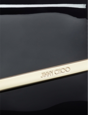 Jimmy Choo Emmie Contrast-trim Patent-leather Clutch Bag In Black/light Gold