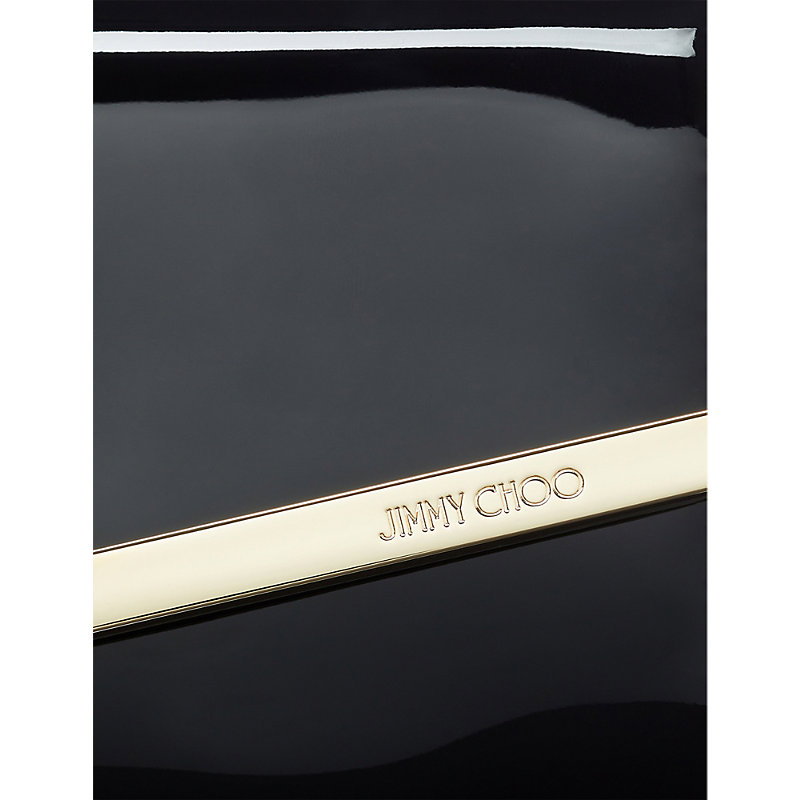 Shop Jimmy Choo Emmie Contrast-trim Patent-leather Clutch Bag In Black/light Gold