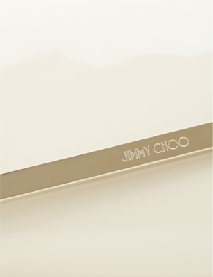 Shop Jimmy Choo Emmie Patent-leather Clutch In Latte/light Gold