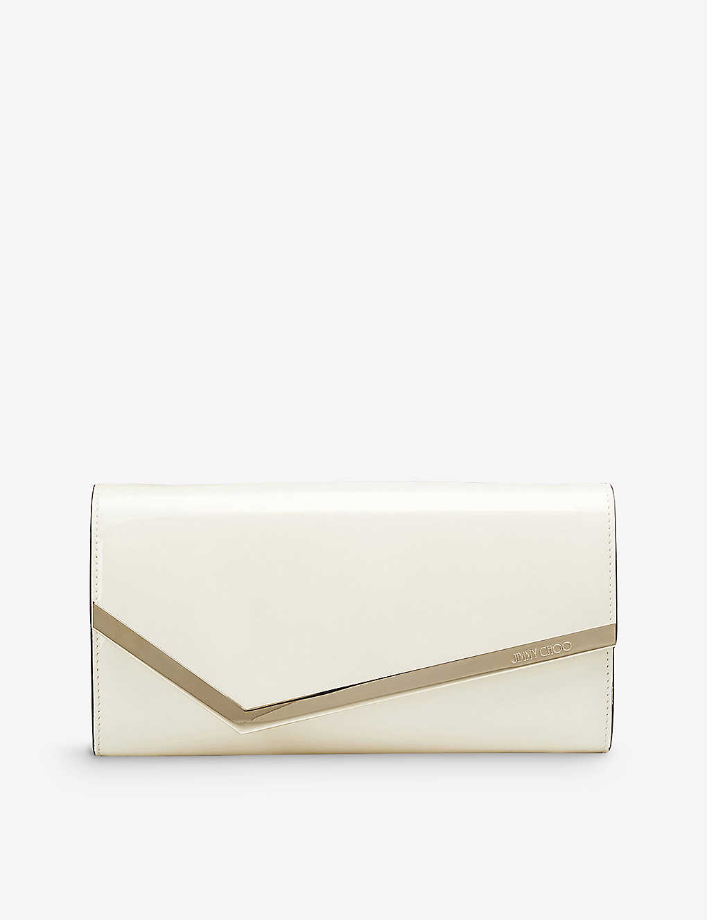 Jimmy Choo Emmie Patent-leather Clutch In Latte/light Gold