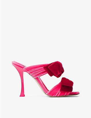 JIMMY CHOO: Flaca 100 bow-embellished velvet heeled sandals