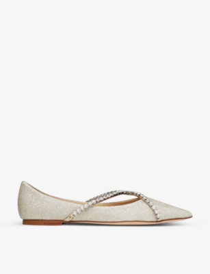 Jimmy Choo Crystal Embellished Glitter Pointy-toe Ballet Flats In Silver