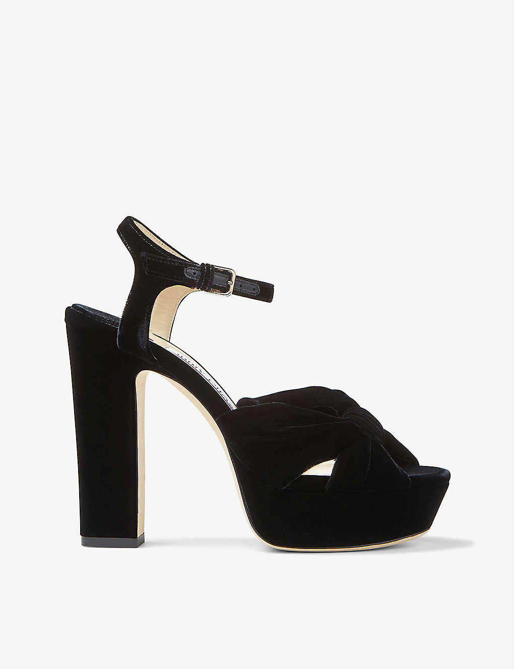 Shop Jimmy Choo Heloise 120 Bow-embellished Velvet Platform-heeled Sandals In Black