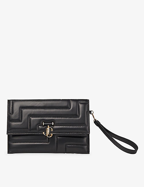 JIMMY CHOO: Square envelope quilted nappa leather clutch bag