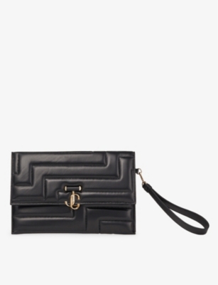 Jimmy Choo Square Envelope Quilted Nappa Leather Clutch Bag In Black/light Gold
