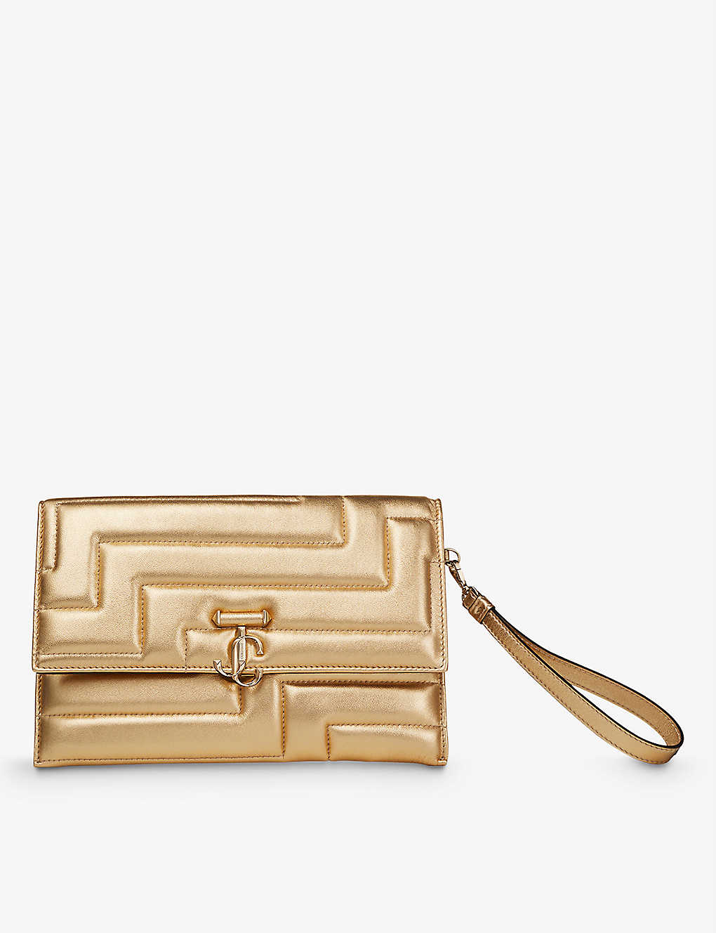 Jimmy Choo Jc Quilted Metallic-leather Envelope Pouch Bag In Gold/light Gold