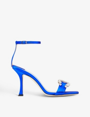Jimmy Choo Marsai 90 Satin Sandal In Ultraviolet/crystal