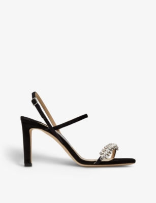 JIMMY CHOO - Meira 85 crystal-embellished suede heeled sandals ...