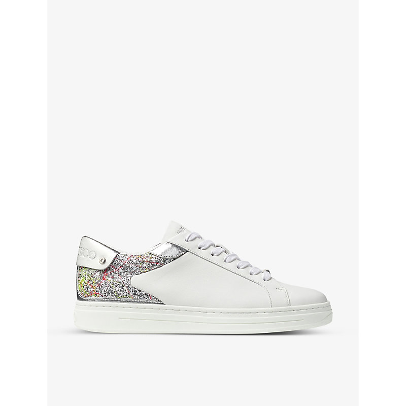 JIMMY CHOO ROME MONOGRAM-EMBOSSED LEATHER AND WOVEN TRAINERS,62804388