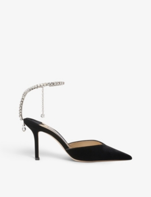 JIMMY CHOO: Saeda crystal-embellished velvet courts