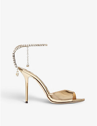 JIMMY CHOO: Saeda crystal-embellished metallic-leather heeled sandals