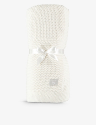 THE LITTLE TAILOR: Logo-patch knitted cotton blanket 100cm x 100cm