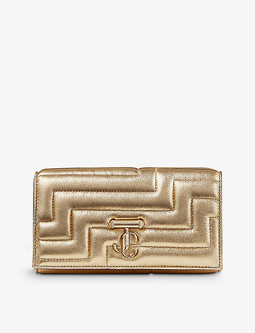 JIMMY CHOO: Avenue quilted metallic-leather wallet-on-chain