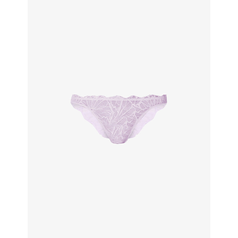 Dora Larsen Anais Embroidered Stretch-recycled-nylon Briefs In Lilac