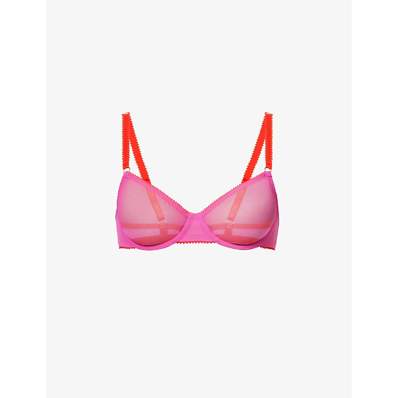 Dora Larsen Womens Hot Pink Pixie Semi-sheer Stretch-recycled Nylon Underwired Bra