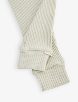 Shop Claude & Co. Ribbed Cuffed Organic Cotton-blend Leggings 0-12 Months In Pale Green