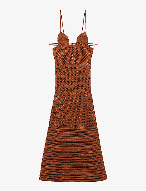 ALANUI: Mother plunge-neck cotton knitted midi dress