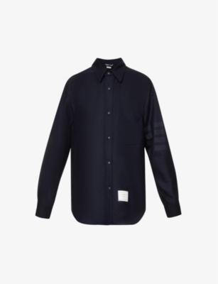 THOM BROWNE 4-BAR BRAND-PATCH RELAXED-FIT WOOL AND CASHMERE-BLEND SHIRT,62817777