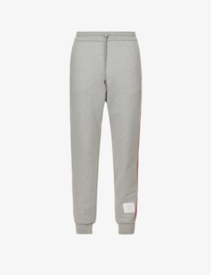 Thom Browne Mens Lt Grey Striped-tape Regular-fit Tapered-leg Cotton-jersey Jogging Bottoms