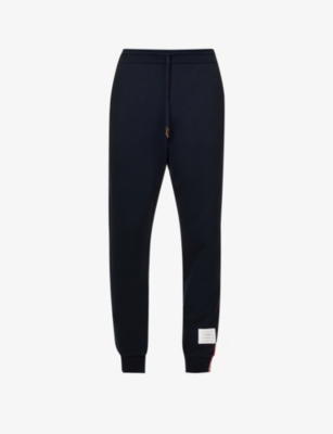 Thom Browne Tapered Grosgrain-trimmed Loopback Cotton-jersey Sweatpants In Navy