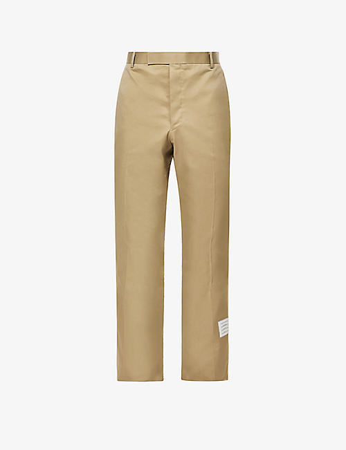 THOM BROWNE: Brand-patch straight-leg cotton-twill chino trousers