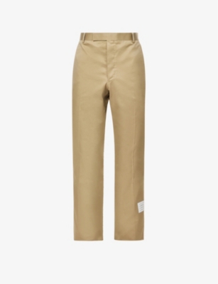 THOM BROWNE THOM BROWNE MEN'S CAMEL BRAND-PATCH STRAIGHT-LEG COTTON-TWILL CHINO TROUSERS,62818392