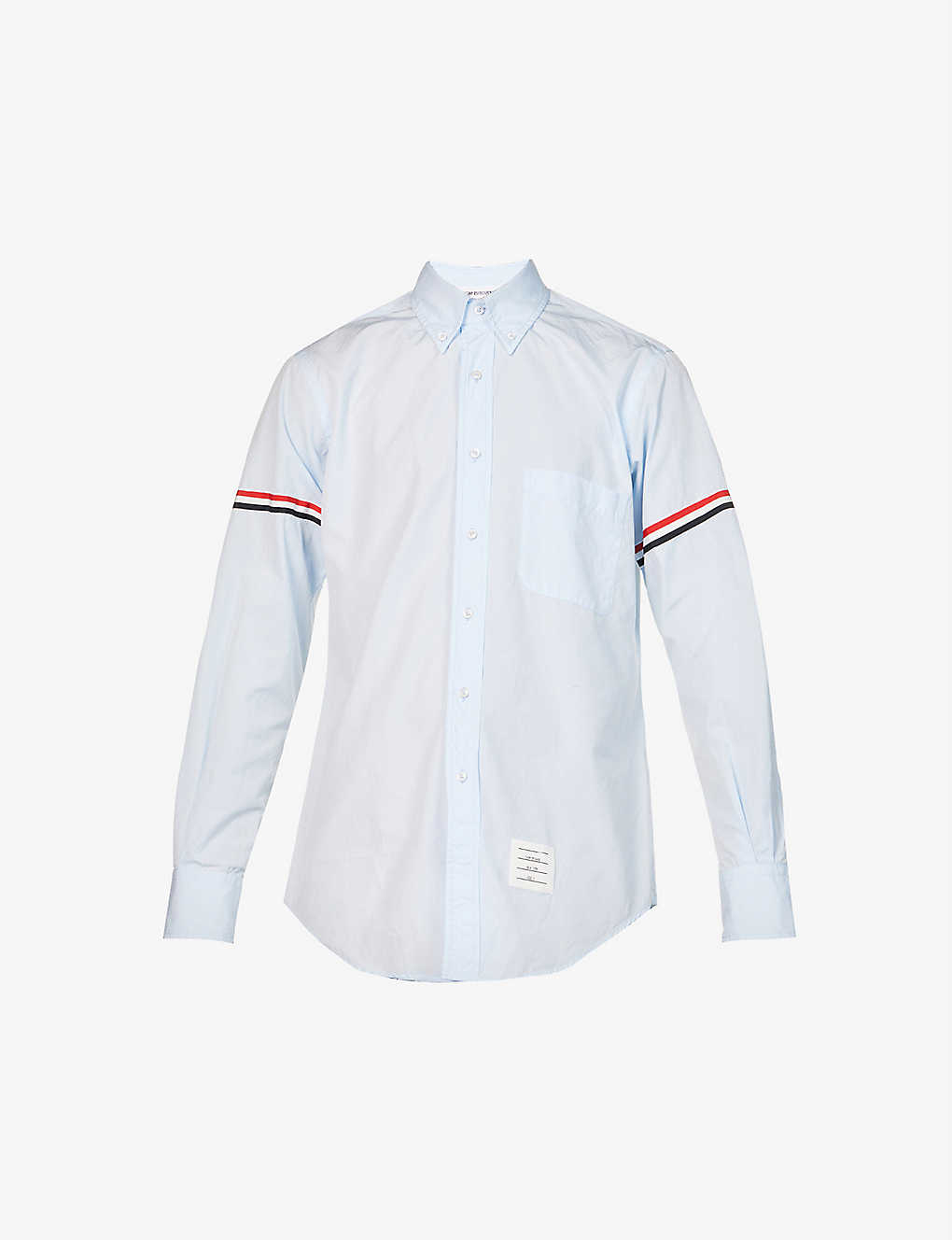 Shop Thom Browne Mens Light Blue Grosgrain-trim Regular-fit Cotton-poplin Shirt