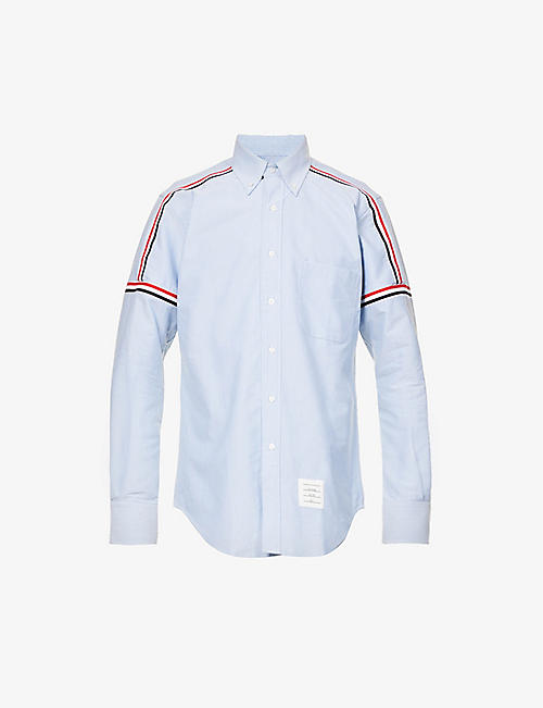 THOM BROWNE: Striped-trim regular-fit cotton Oxford shirt