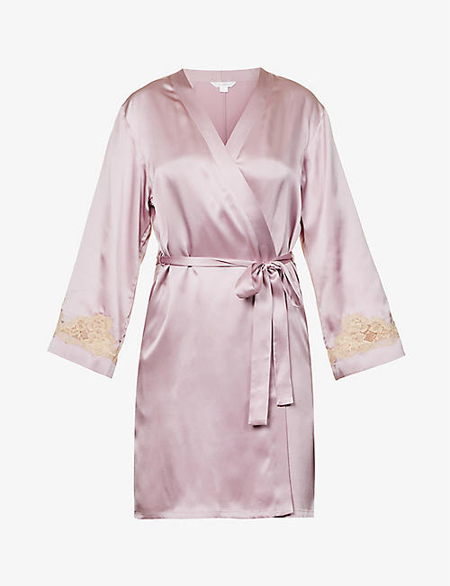 NK IMODE: Morgan floral lace-trimmed silk robe