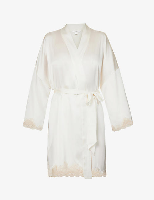 NK IMODE: V-neck lace-trimmed silk robe