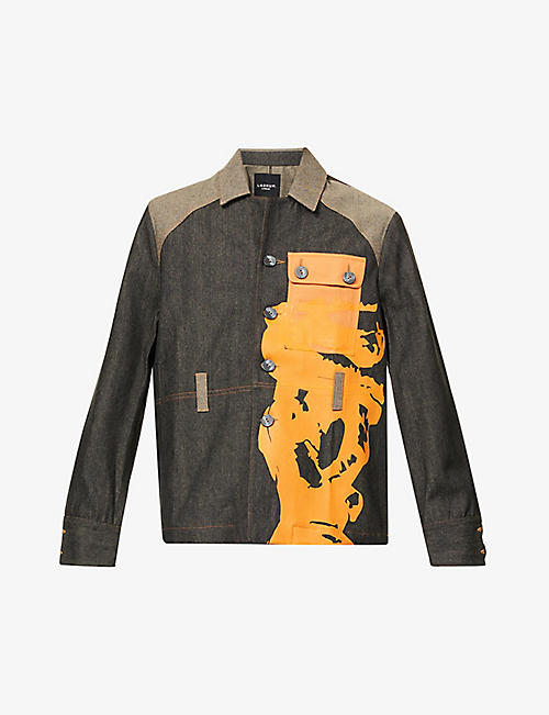 LABRUM LONDON: Graphic-print relaxed-fit stretch-denim chore jacket