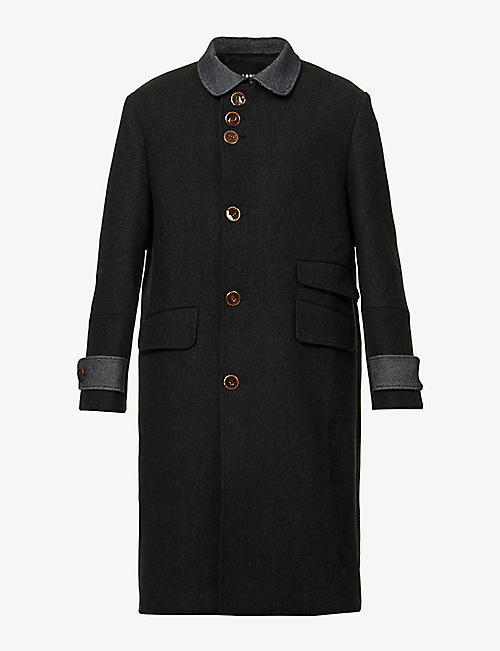 LABRUM LONDON: Spread-collar contrast-panel oversized-fit wool-blend coat