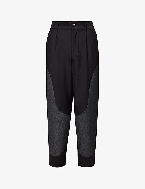 LABRUM LONDON: Pleated contrast-panel wide tapered-leg wool-blend trousers