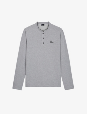 The Kooples Cotton Logo Embroidered Straight Fit Band Collar Long Sleeve  Polo Shirt